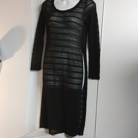 Black Open Knit Long Sleeve Maxi Dress by Ultra Flirt - Picture 4 of 13